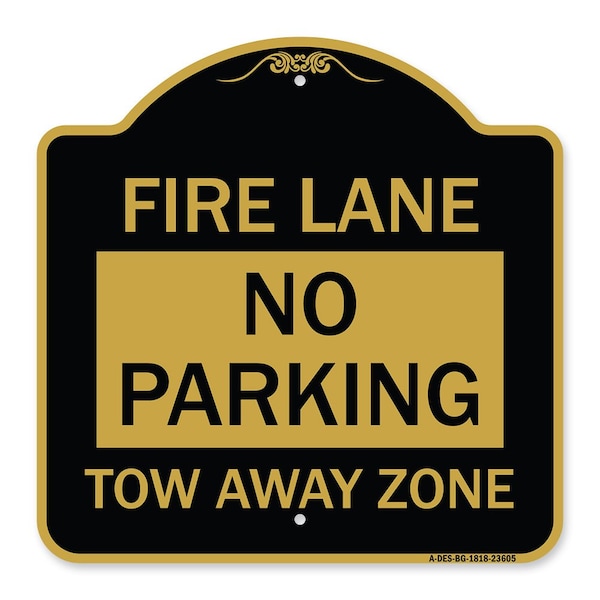 Signmission Designer Series Sign No Parking Tow-Away Zone, Black & Gold Aluminum Sign, 18" x 18", BG-1818-23605 A-DES-BG-1818-23605 - main